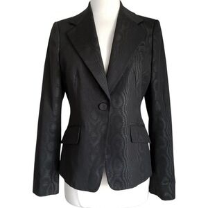 LK‎ Bennett Black Sateen Geometric Print Cropped Cocktail Blazer Jacket- Size 6